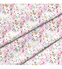 Ткань для рукоделия Фламинго с цветами, 100% хлопок, плотность 150 гр/м2, размер отреза 33х80 см