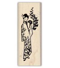 Штамп из резины на деревянной оснастке Бабочка и бамбук